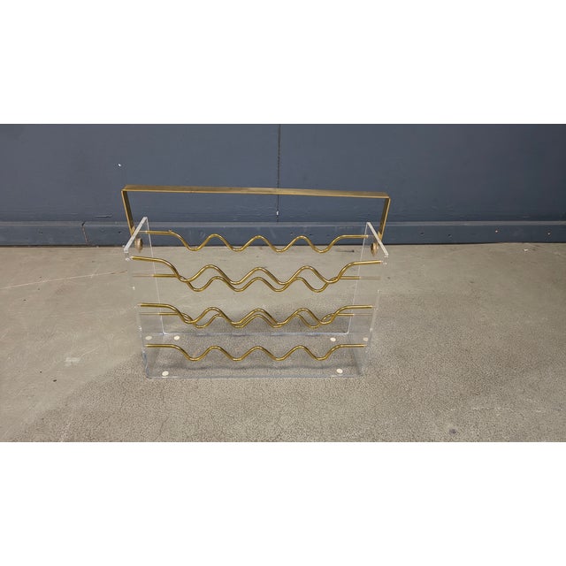 Vintage Acrylic Glass and Brass Magazine Holder, 1970s For Sale - Image 6 of 18