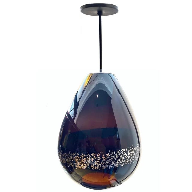 Contemporary Brown Art Glass With Silver Leaf Embellishment Pendant - Large For Sale - Image 11 of 11