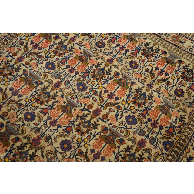 Textile Outstanding Ivory Color With Special Paneled Garden and Medallions Antique Persian Qum Rug For Sale - Image 7 of 8