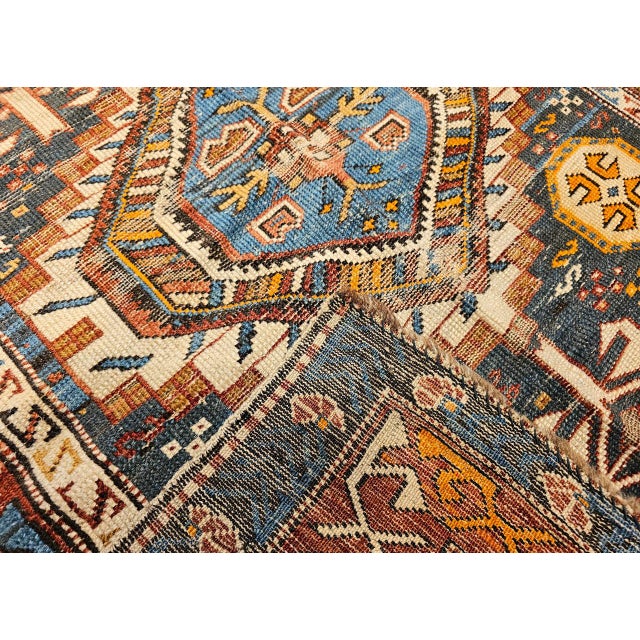 Tribal Antique Caucasian Kazak Rug, Hand-Knotted Wool, Geometric Pattern, Blue & Red, 3' x 5' For Sale - Image 3 of 18