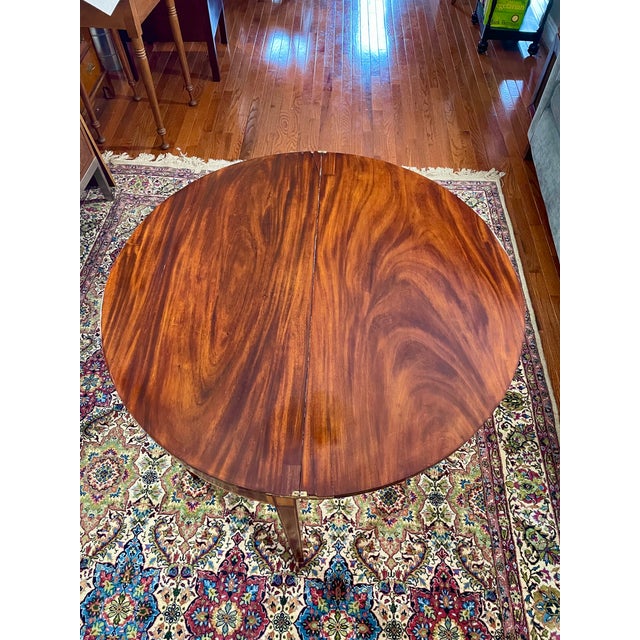 Early 19th Century George III - Regency Figured Mahogany and Satinwood Demi Lune Table For Sale - Image 5 of 15