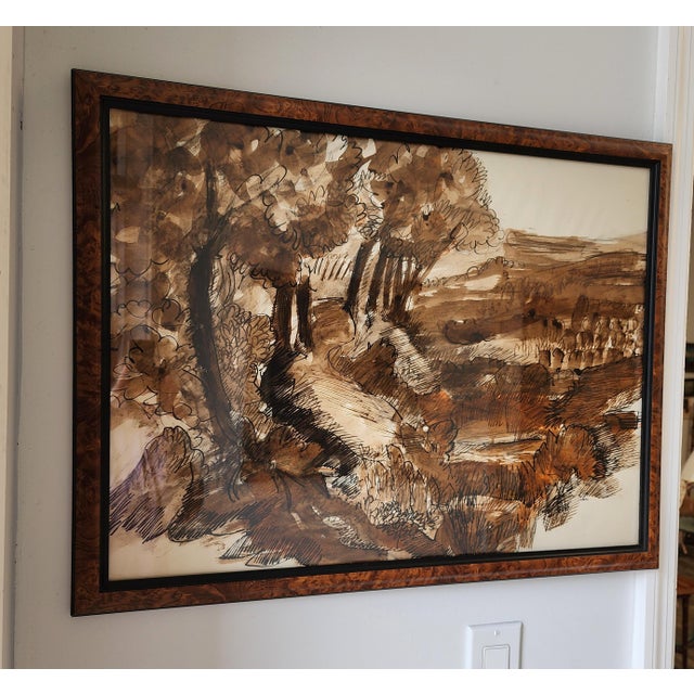 William Lyberis Signed Mid-Century Sepia Watercolor Landscape Painting For Sale In New York - Image 6 of 17
