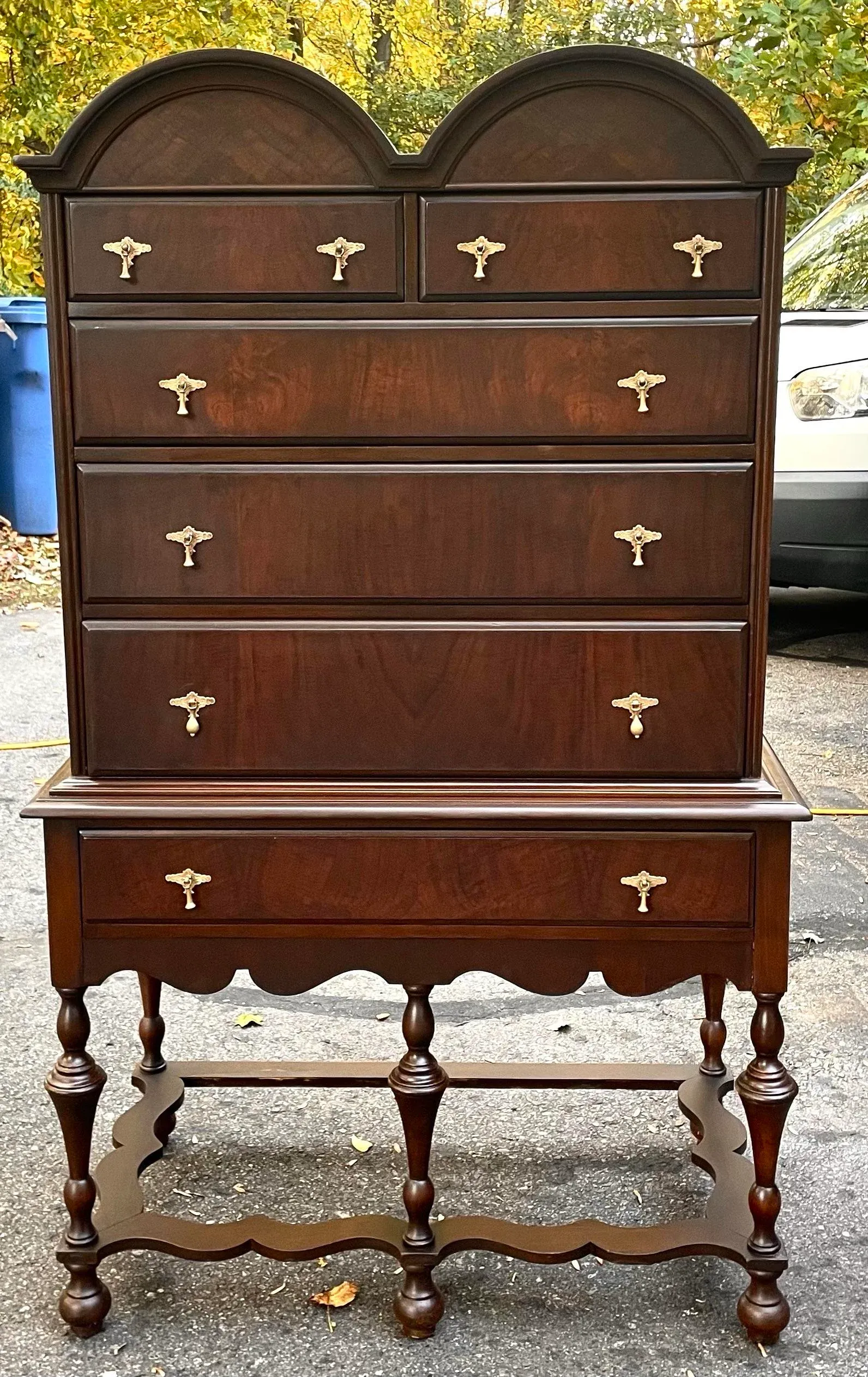 Vintage a.c Norquist Co. Highboy Dresser  Brass Pulls & Dovetail Drawers