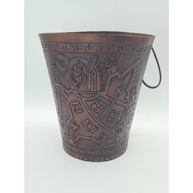 Vintage Aztec Leather Basket from Imprex, West Germany, 1970s For Sale - Image 4 of 9