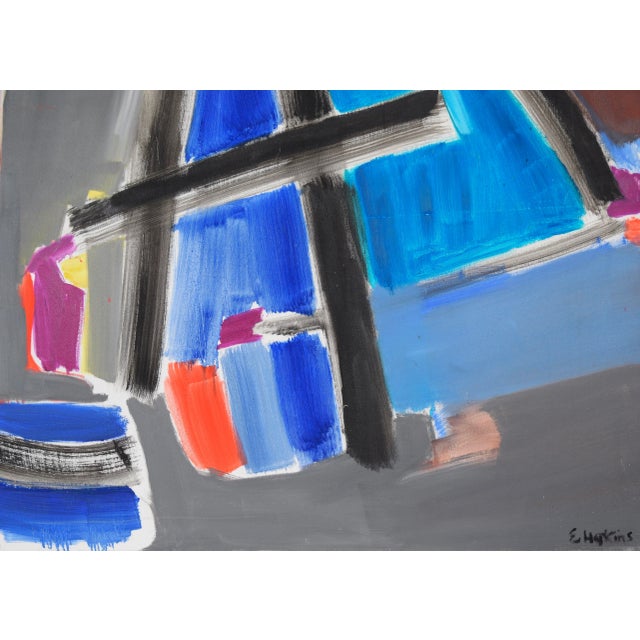 Gestural Abstract Composition With Orange and Blue by Ellis Hopkins For Sale - Image 4 of 7