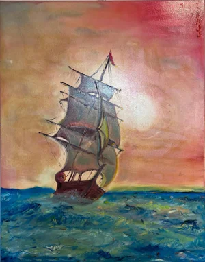 Large Oil Painting on Canvas, Seascape by Serg Graff "Clipper Ship Dream" Framed