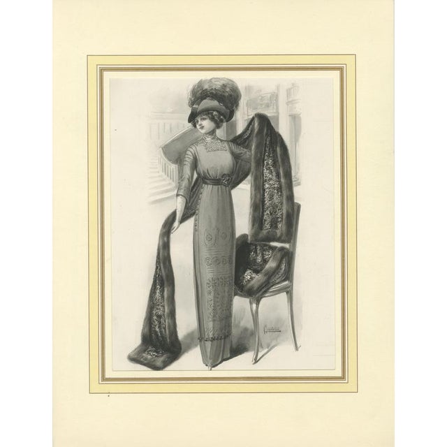 Ferdinand-Léon Ménétrier, Fur Fashion Design, 1910, Watercolor and Gouache on Cardboard For Sale - Image 10 of 10