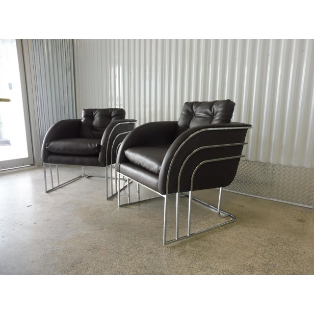 Mid-Century Modern 1970's Mid-Century Modern Milo Baughman Chrome and Leather Club Chairs - a Pair For Sale - Image 3 of 11