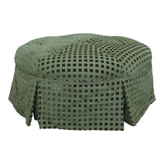 Round Tufted Upholstered Ottoman For Sale