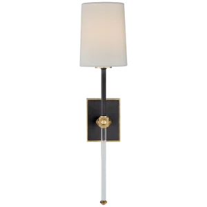 Julie Neill for Visual Comfort Signature Lucia Medium Tail Sconce in Matte Black & Crystal with Linen Shade