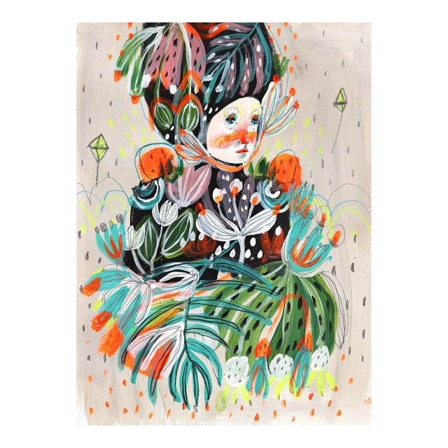 Exotic - Abstract Colorful Whimsical Figurative Feminine Art on Paper Original Artwork by Silvia Pavarini For Sale