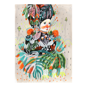 Exotic - Abstract Colorful Whimsical Figurative Feminine Art on Paper Original Artwork by Silvia Pavarini