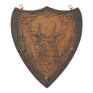 Early 1900s Flemish Art Pyrography Deer Plaque For Sale
