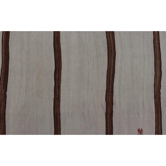 Mid 20th Century Turkish Vintage Flat-Weave in Light Brown and Cream With Stripe Design For Sale - Image 9 of 11