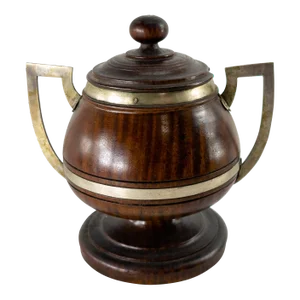 19th Century Turned Treenware Covered Cup Vessel With Paktong Mounts