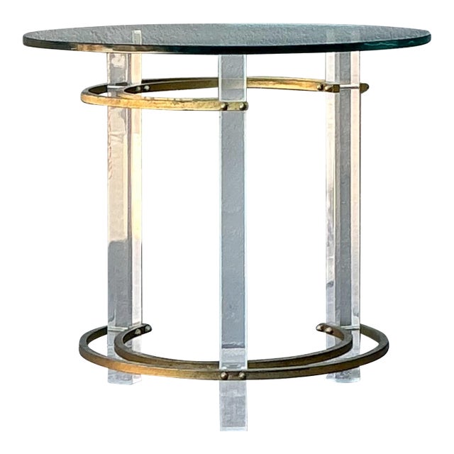 Vintage Charles Hollis Jones Lucite and Brass Ring Side Table For Sale