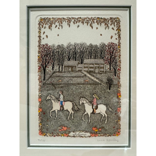 Set of four limited-edition hand-colored etchings by Cuca Romley representing Spring, Summer, Autumn, and Winter through...