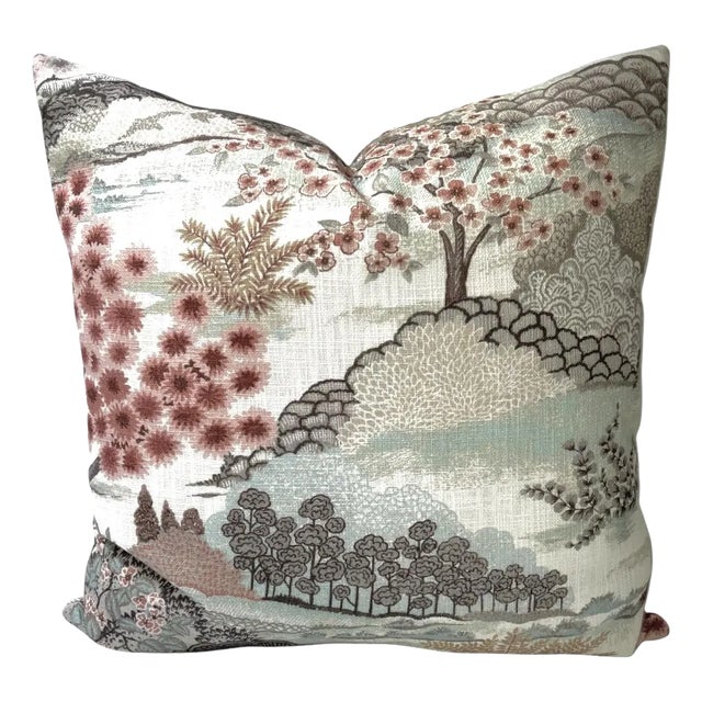 Blush Chinoiserie Asian Style Pillow Cover For Sale