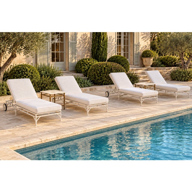 Contemporary Outdoor Bamboo-Style Chaise Lounges by Michael Taylor, Set of 4 For Sale - Image 3 of 4