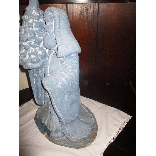 Traditional Vintage 1988 Sandstone Concrete Power Blue Father Christmas With Tree For Sale - Image 3 of 8