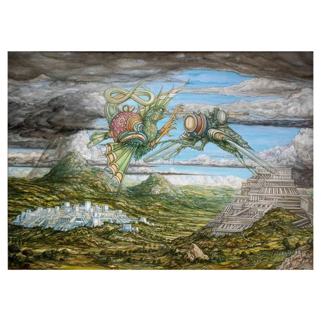 Adriano Pompa, Air Battle in the German Way, Oil Paint, 2020 For Sale