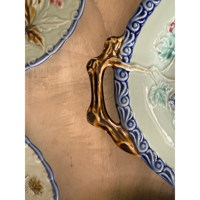 Pottery Barn Pottery Barn Blue Majolica Bird Plates Set - Set of 9 For Sale - Image 4 of 12