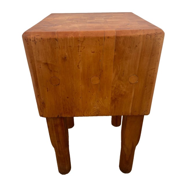 Vintage Butchers Block Carving Kitchen Table Solid 14" Thick End Cut Maple Slab For Sale - Image 4 of 12