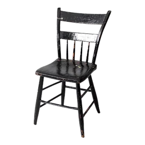 Antique Primitive Black Plank Seat Chair