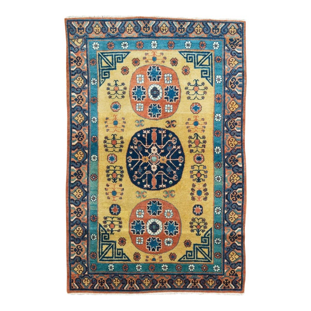 Khotan Oriental Rug 6.3x4, Western China Circa 1925 For Sale