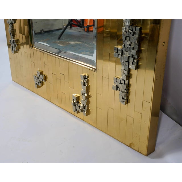 Vintage Brutalist Brass & Pyrite Mirror by Georges Mathias For Sale - Image 6 of 8