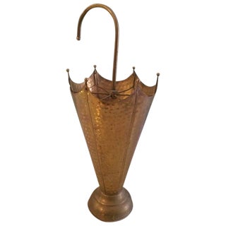 Vintage French Hammered Brass Shaped Umbrella Stand For Sale