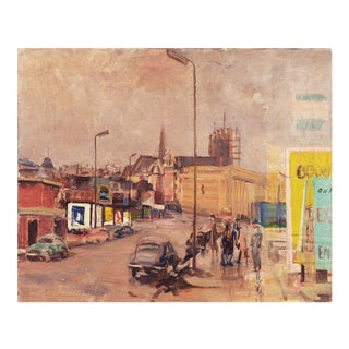 'View of Brussels, Belgium' by Pieter Van Mol, Mid-Century Oil Cityscape For Sale