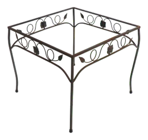 Decorative Garden Patio Side End Table of Wrought Iron With Foliate Motif