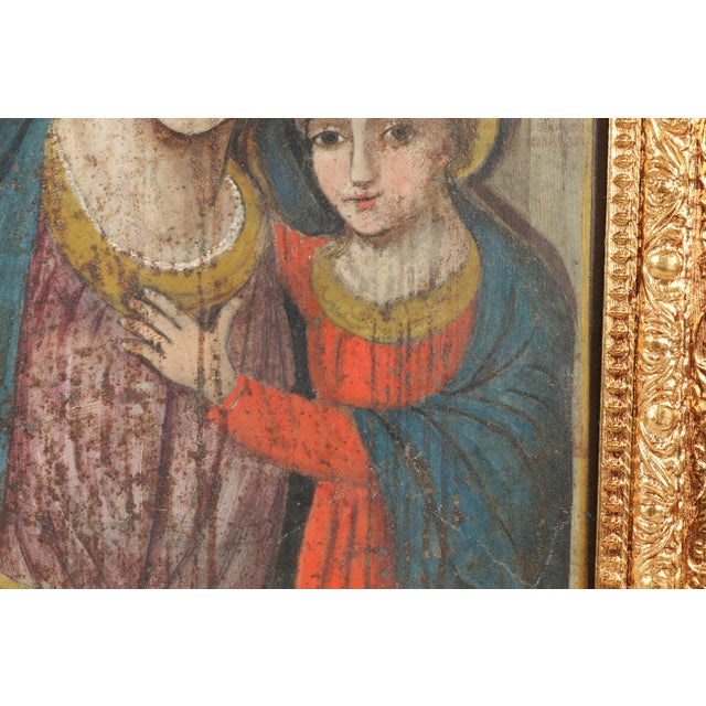 Blue Madonna and Child, Oil on Tin, Late 19th Century For Sale - Image 8 of 11