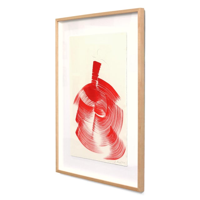 Abstract The Red Dress 9 - Framed Original Red Abstract Figurative Ink Painting on French Linen Paper For Sale - Image 3 of 9