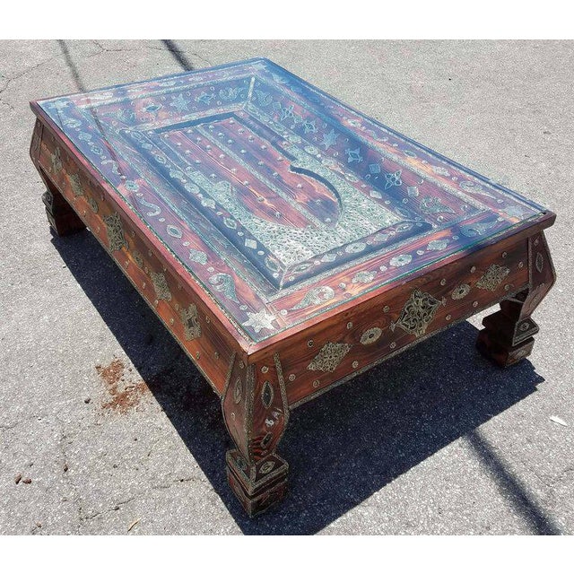 Moroccan Rectangular Metal Inlaid Wooden Coffee Table Chairish