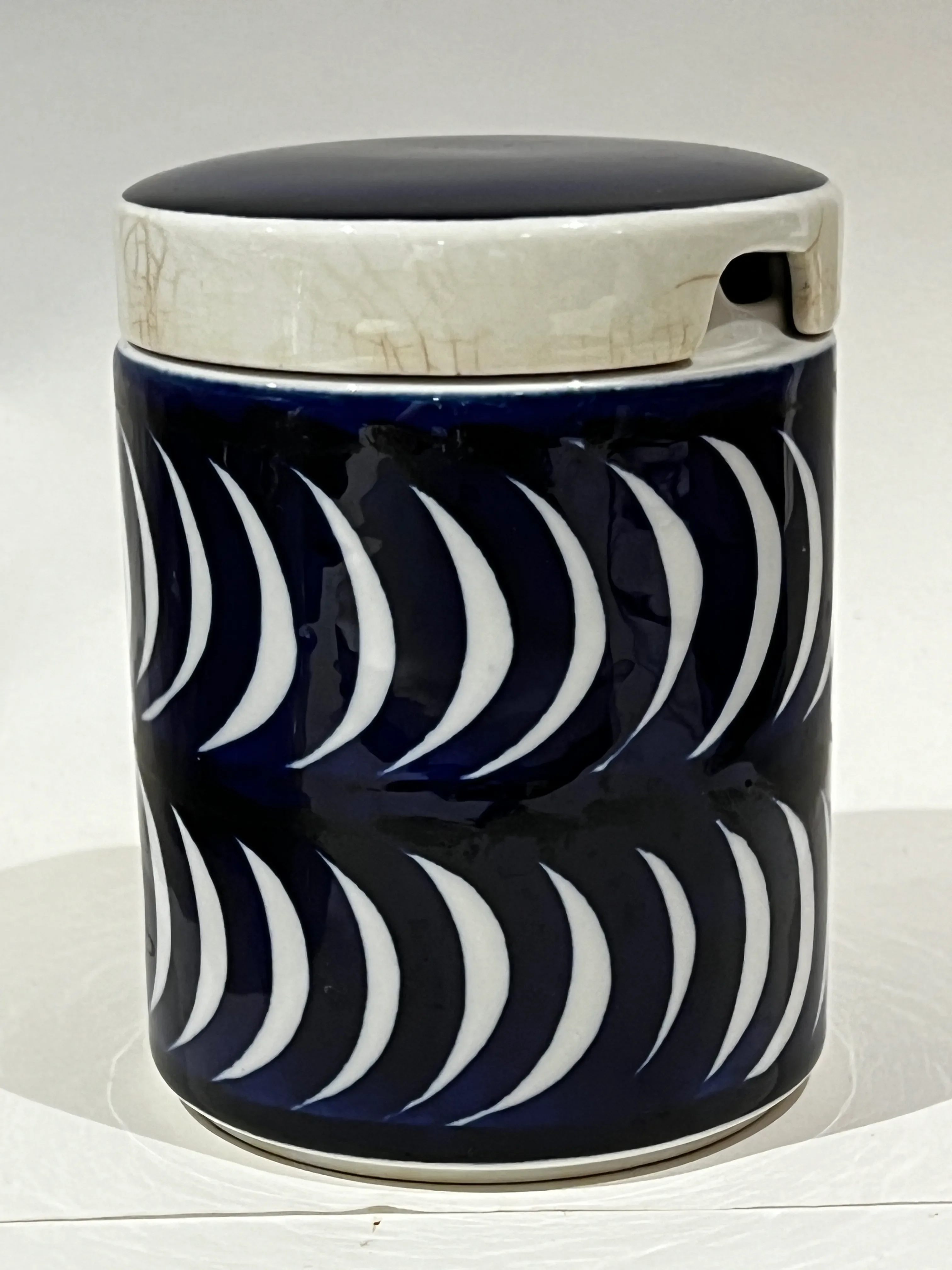 Vintage Arabia Finland Cobalt Blue Lidded Jam Jar Mid Century