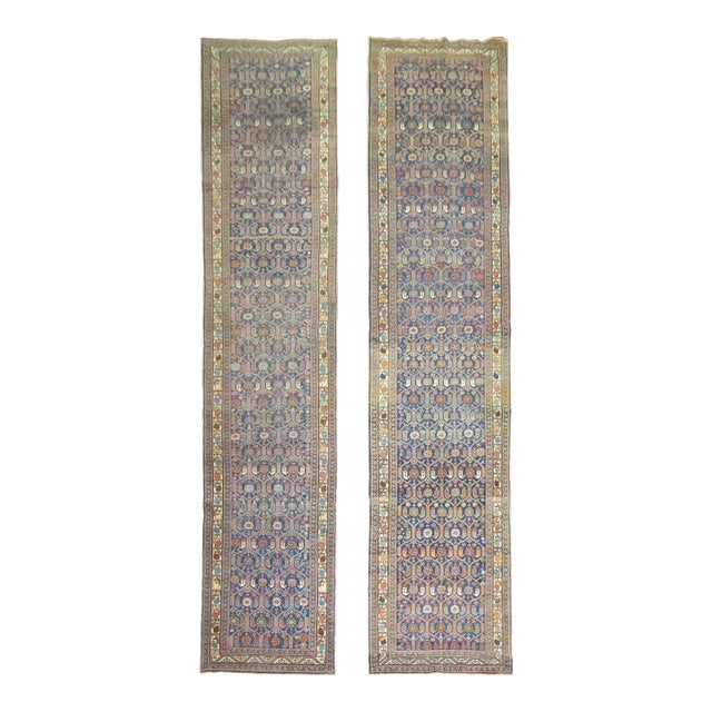 Antique Zabihi Collection Navy Persian Runners - A Pair - 3'4" x 17'2" For Sale