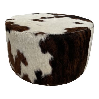 Round Cowhide Ottoman Footstool For Sale