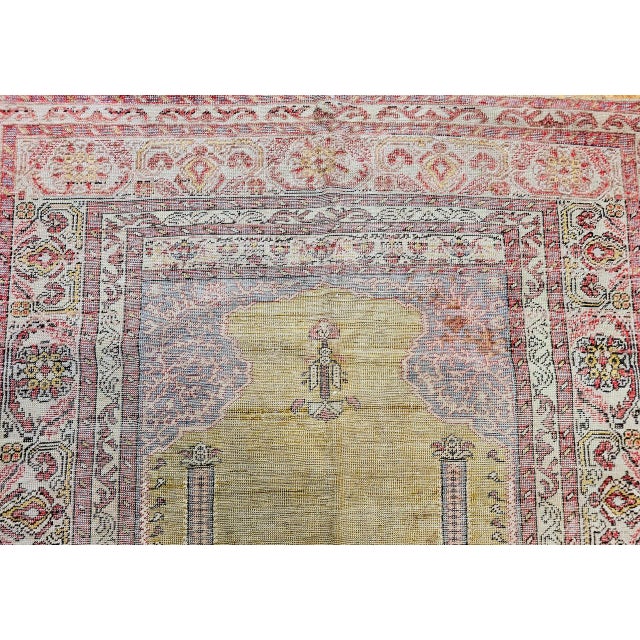 Late 19th Century Turkish Prayer Rug, Handwoven Wool, Pale Yellow, 4' x 4' For Sale - Image 9 of 16