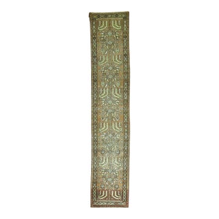 Antique Persian Heriz Brown Green Runner - 1'10" x 9'8" For Sale