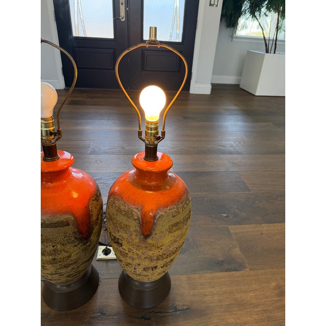 Vintage Mid Century Drip Glaze Ceramic Table Lamps – a Pair For Sale - Image 4 of 9