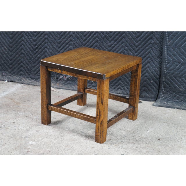 1920s Antique 1920s Mission Arts & Crafts Oak Stool Side Table Plant Sculpture Stand For Sale - Image 5 of 8