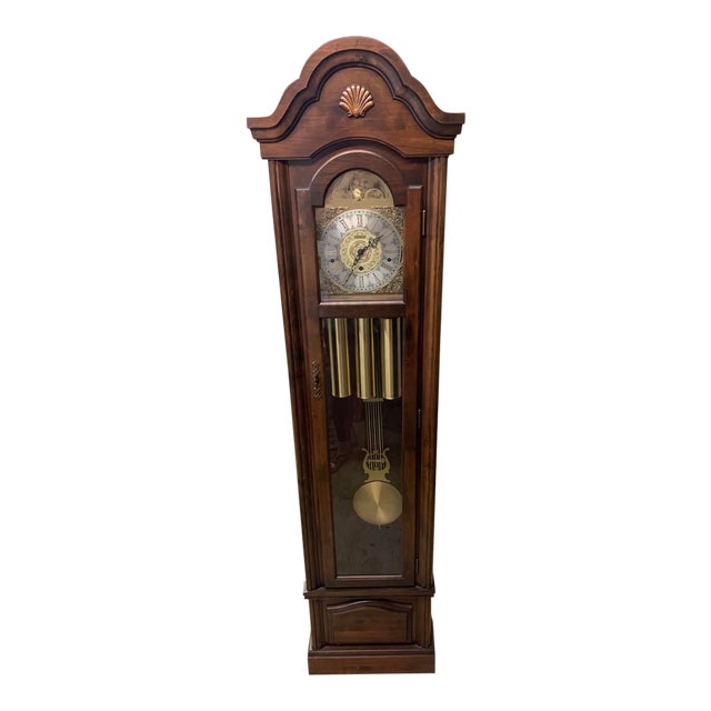 Vintage Appalachian Oak Grandfather Floor Clock With Hermle Black Forest Brass Movement and Moon