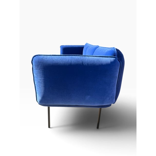 Metal Mika Tolvanen for Woud Nakki Royal Blue Velvet Three-Seat Sofa For Sale - Image 7 of 14