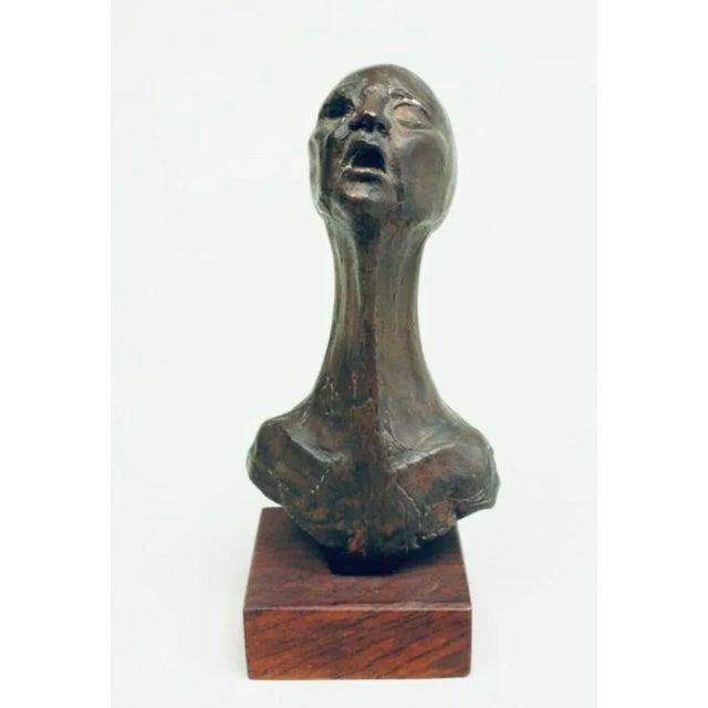 Wood Vintage Bronze Abstract Bust Sculpture (7.25” High) For Sale - Image 7 of 8