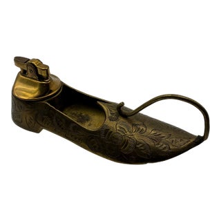 Art Deco Engraved Brass Table Lighter From India For Sale