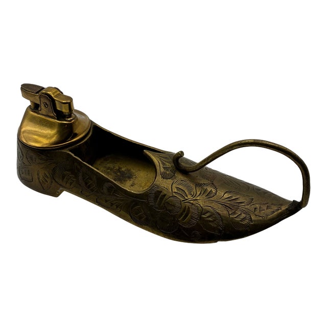 Art Deco Engraved Brass Table Lighter From India For Sale