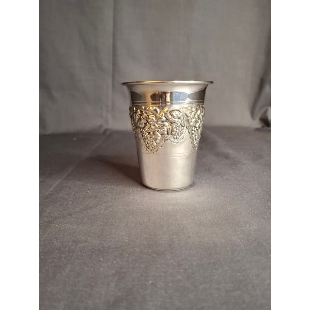 Vintage Hazorfim Sterling Silver Kiddush Cup Grape Motif Gold Wash Interior 47g For Sale - Image 4 of 17