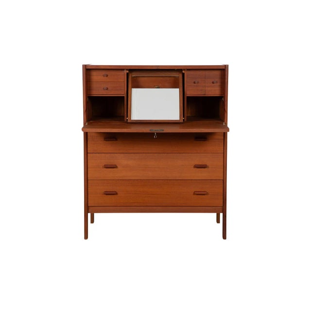 Mid-Century Modern 1970s Mid-Century Modern Teak Secretary Desk Vanity With Mirror For Sale - Image 3 of 11